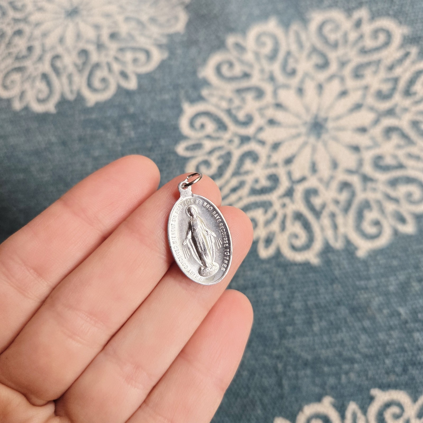 Vintage Dainty Classic Silver Miraculous Medal Virgin Mary Medallion Pendant