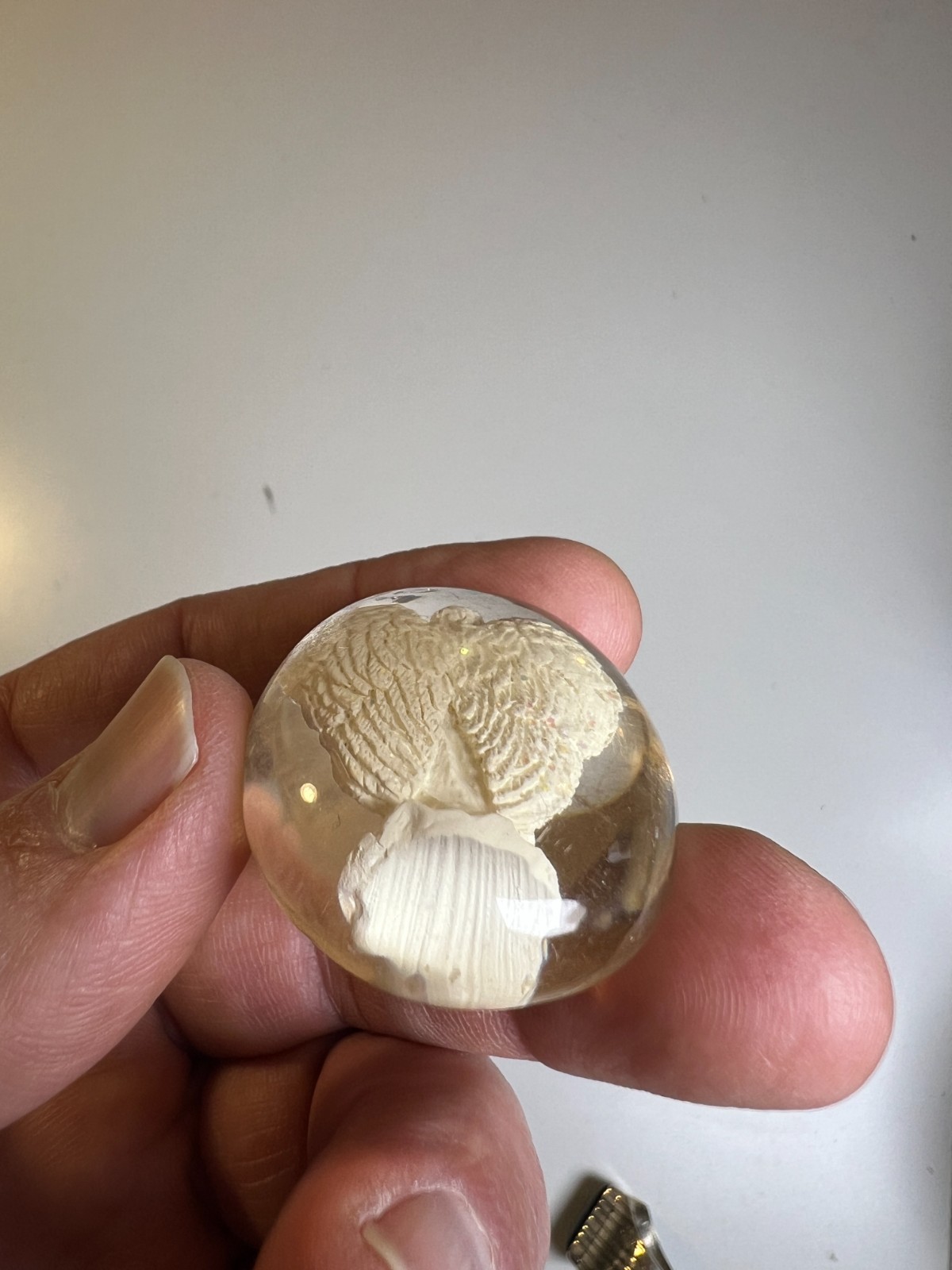 Antique Vintage 1950s Chalkware Angel Encased Lucite Devotional Pocket Charm