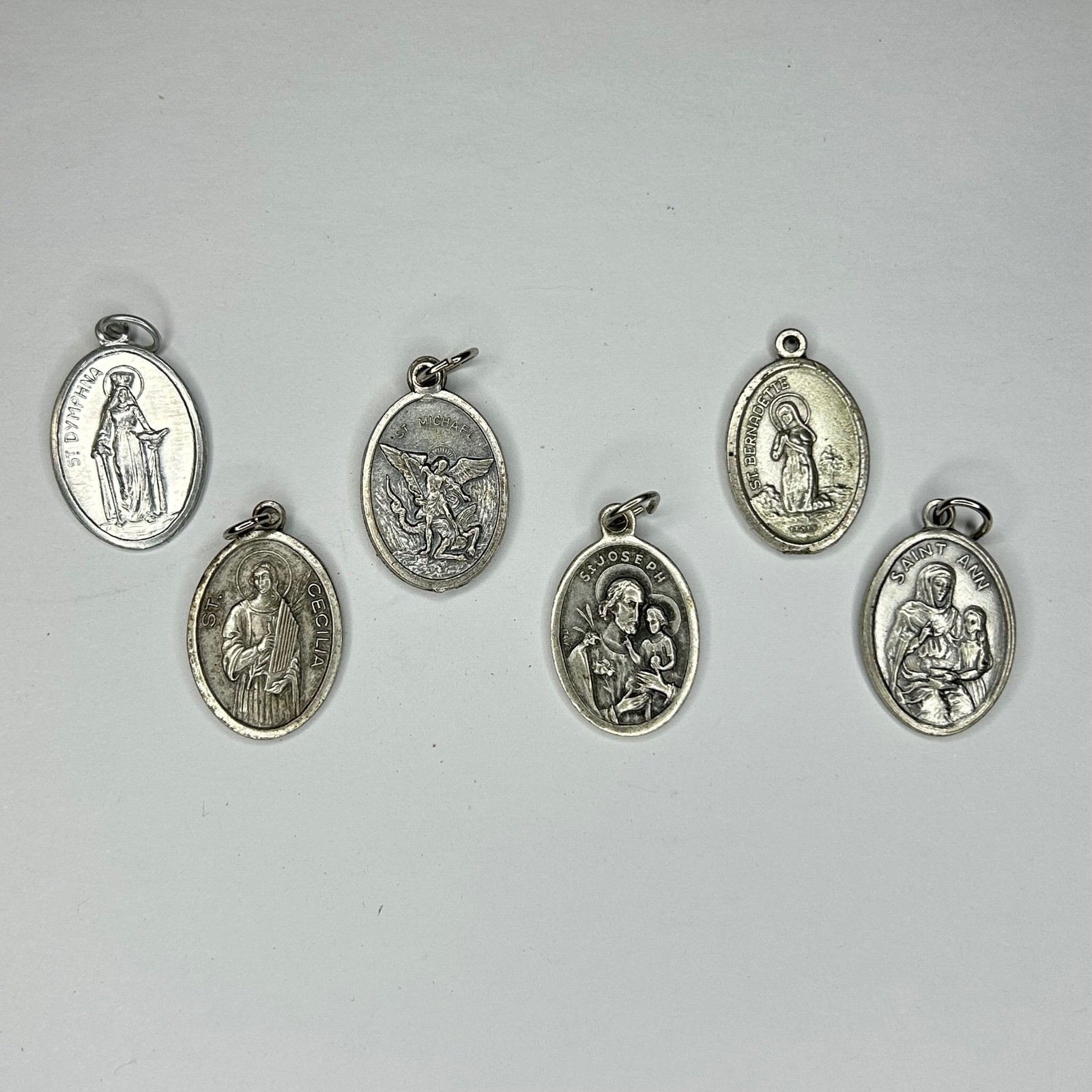 Lot of 6 Catholic Saint Medals Italy St Michael Joseph Ann Dymphna