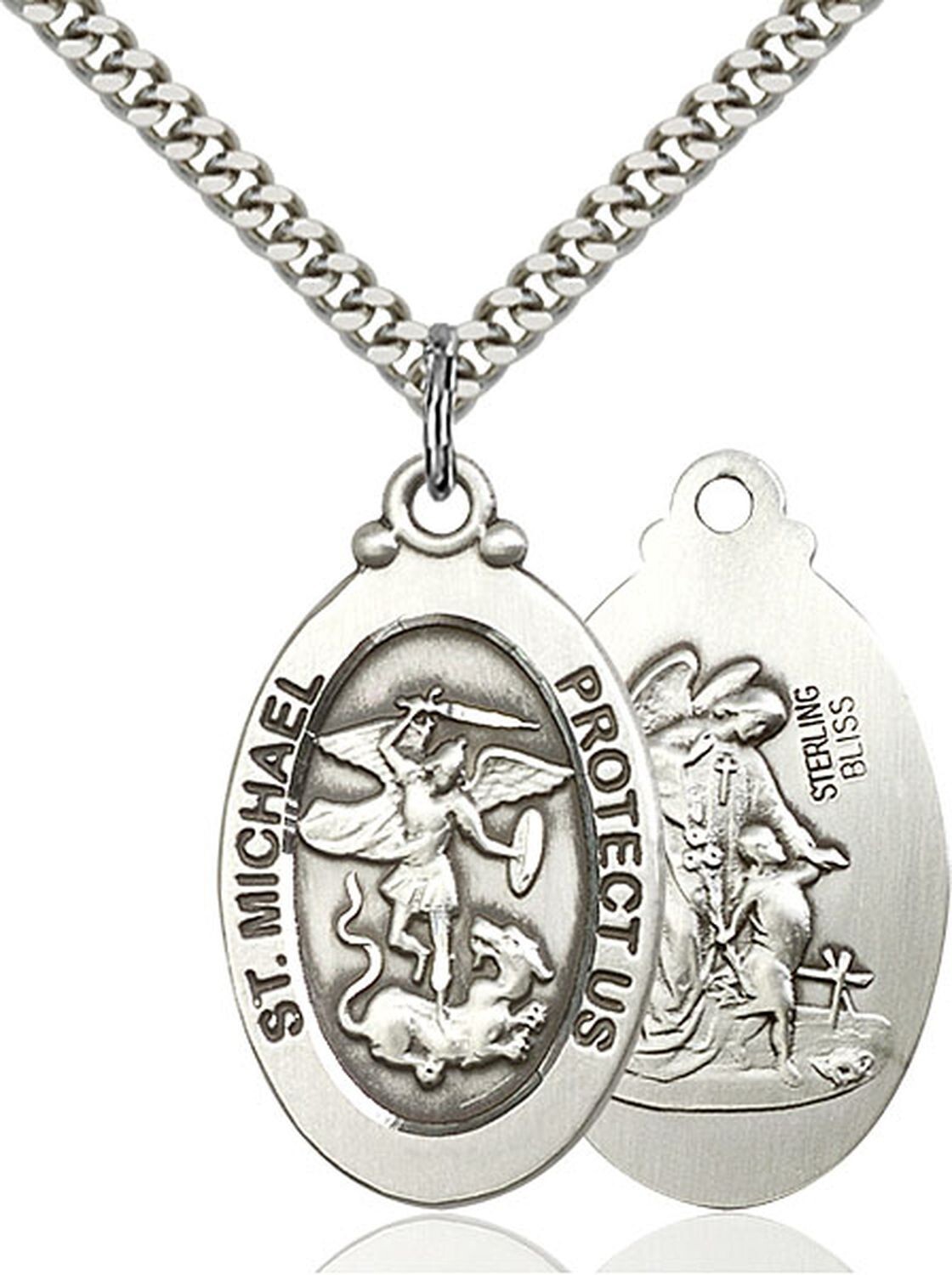 Sterling Silver St Saint Michael The Archangel Medal Pendant Necklace W/ Chain