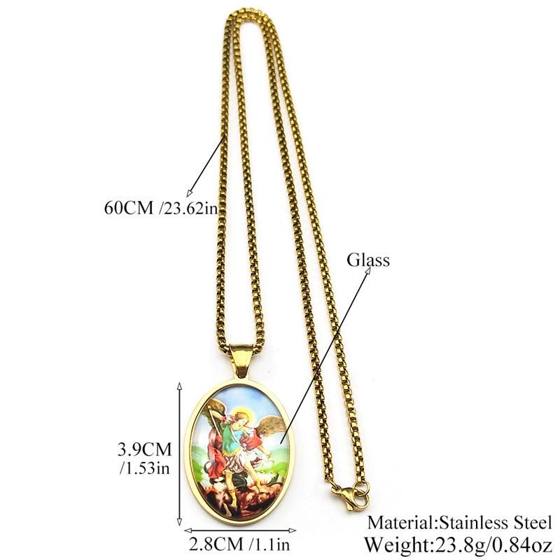 Gold Saint Michael Protect Us Medal Necklace Stainless Steel Archangel Gift