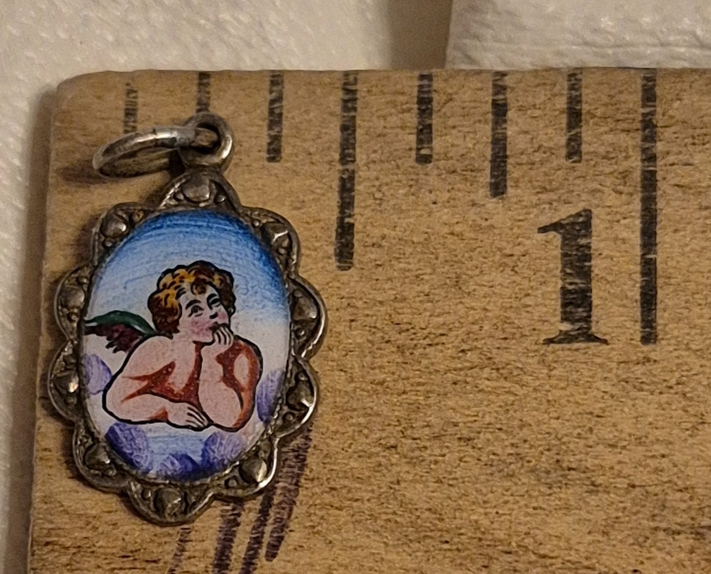 Handmade Angel Christian Pendant Medal Gott schütze dich 875 Silver Christianity