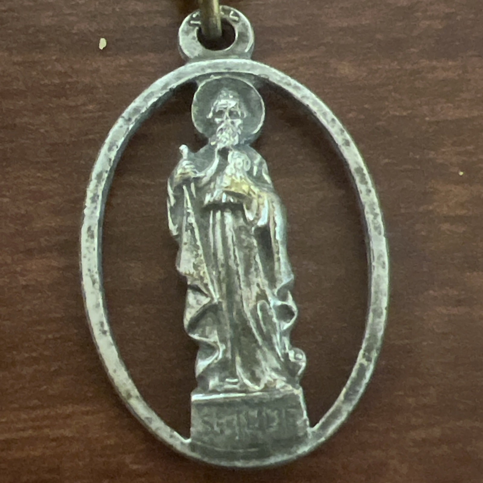 VTG Catholic medal pendant St Jude + necklace Silver Plated Brass