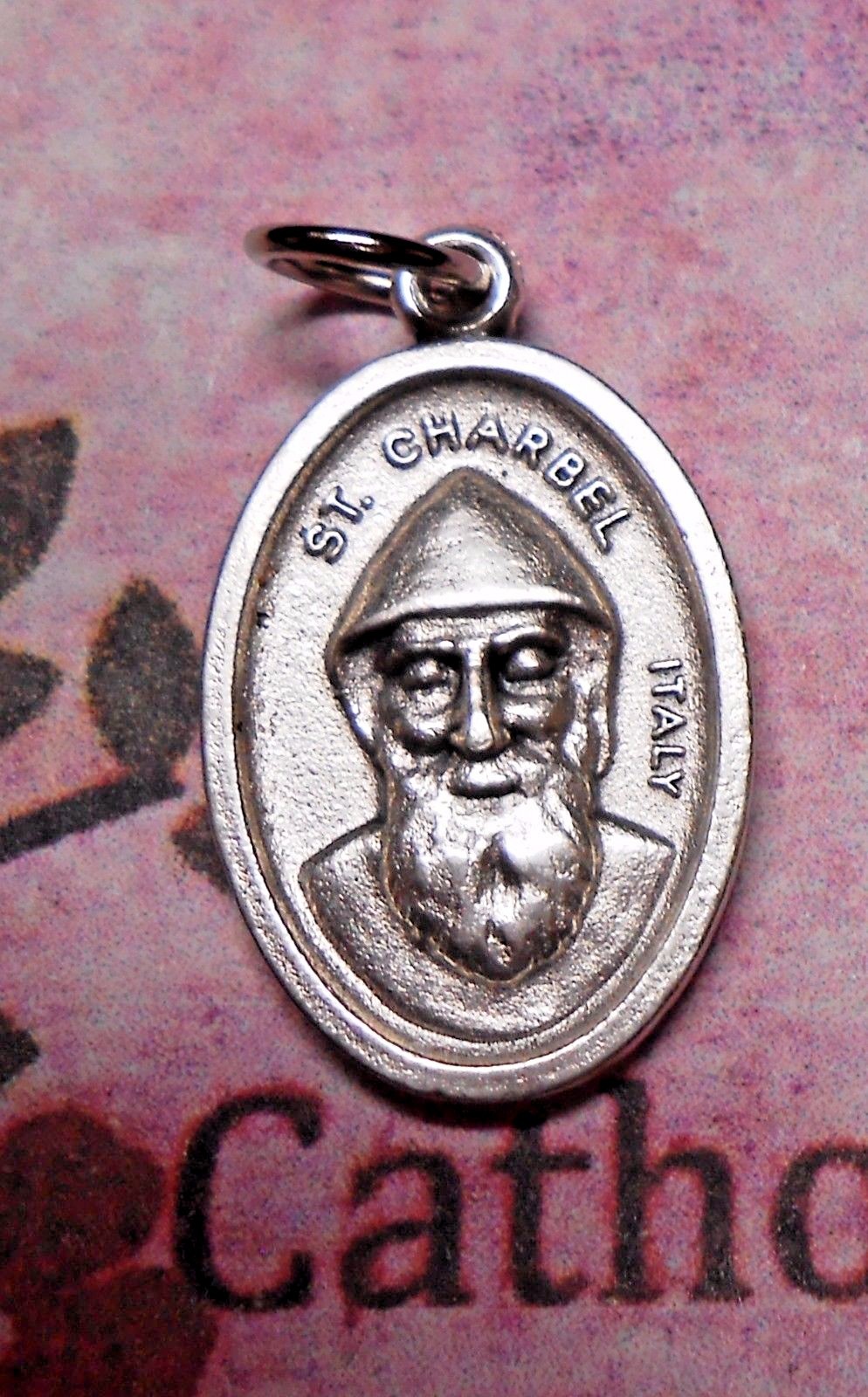 Saint St. Charbel – Pray for Us on back – Italian 1 inch Silver Tone Medal