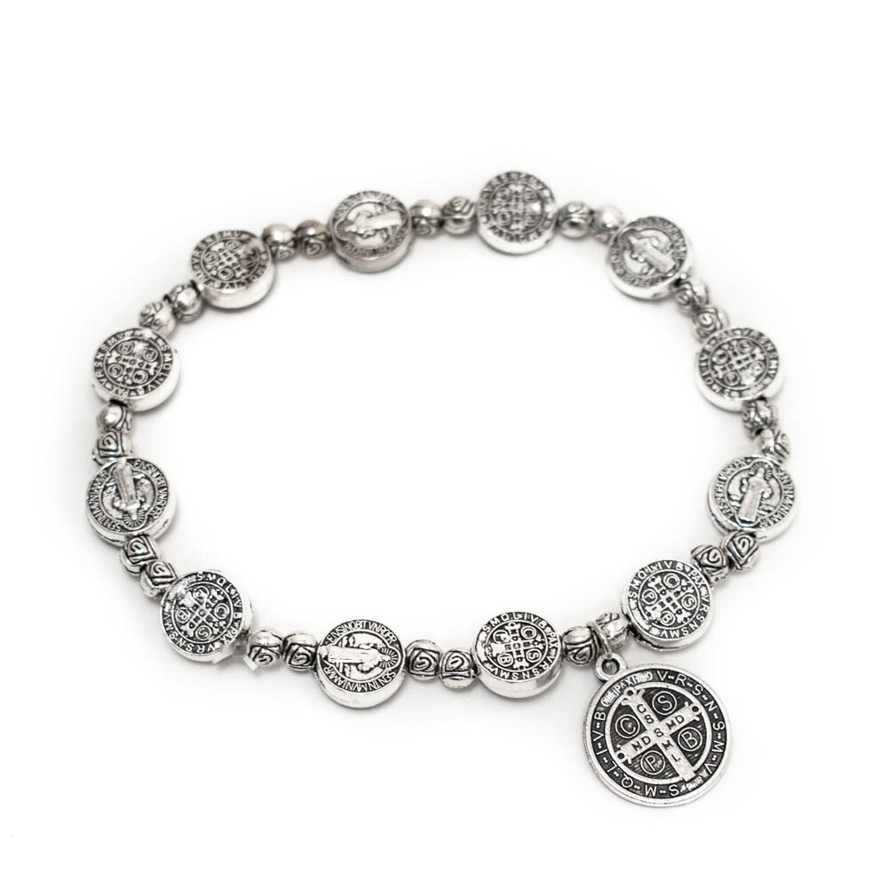 Saint St Benedict Medal Silver Rosary Bracelet Pulsera De Plata De San Benito
