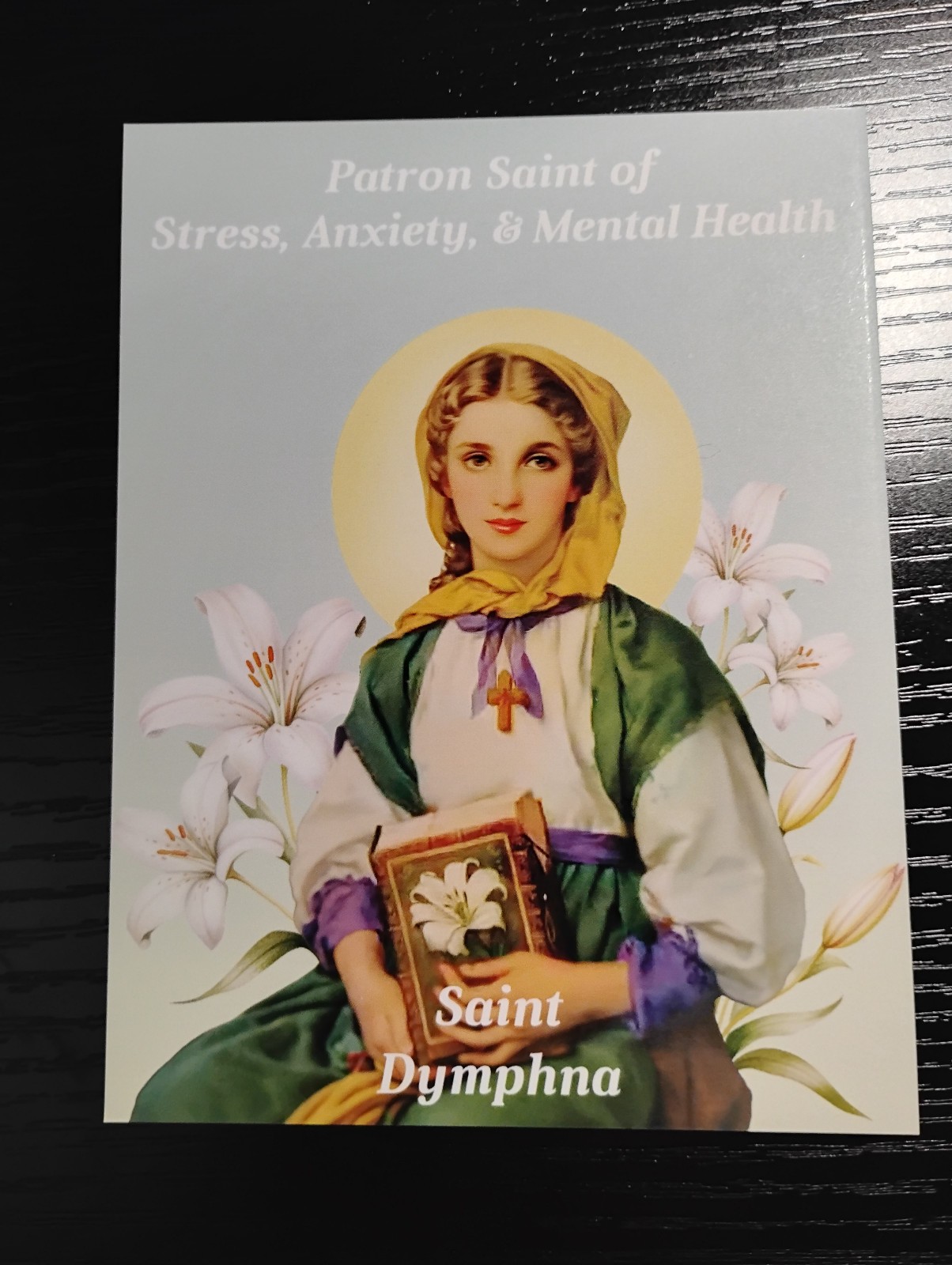 St Dymphna PATRON of STRESS Medal Necklace Stainless steel ball chain + card