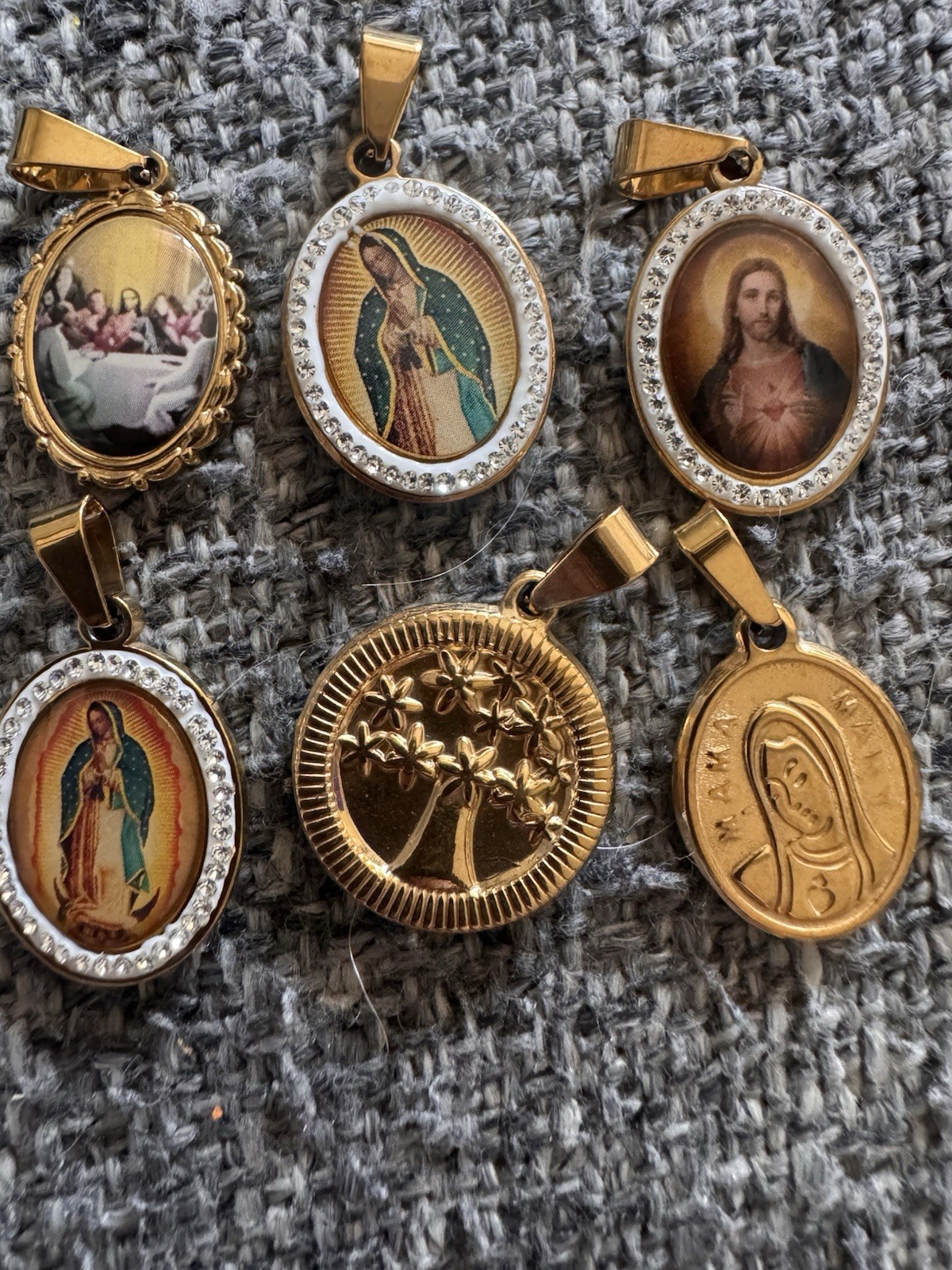 Lot of Religious Pendants Charms, Virgin Mary, Last Supper Jesus Stainless Steel