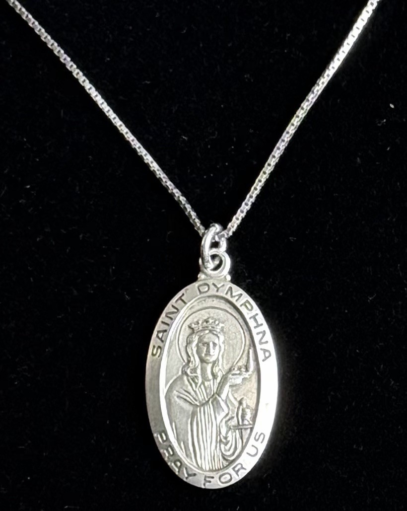 VTG Chapel Sterling Silver Saint Dymphna Medal Pray For Us 18” 1mm 925 Box Chain
