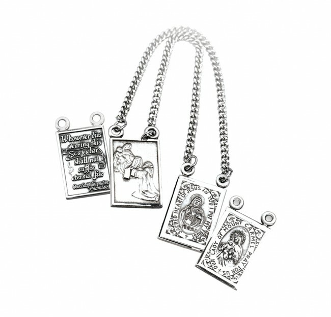 Sterling Silver 2-Piece Scapular Medals, Our Lady of Mount Carmel, Sacred Heart