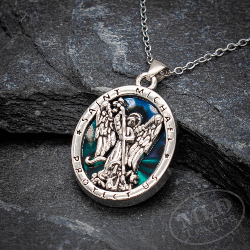 Saint St Michael Protector Pendant Necklace – Stainless Steel Chain, Angel Medal