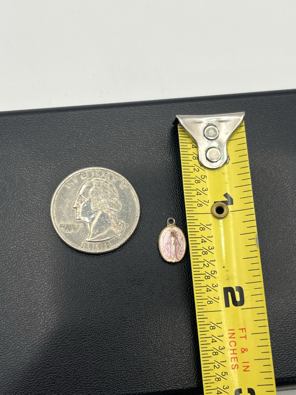 Pink Guilloche painted enamel Miraculous Medal Mary pendant for necklace vintage