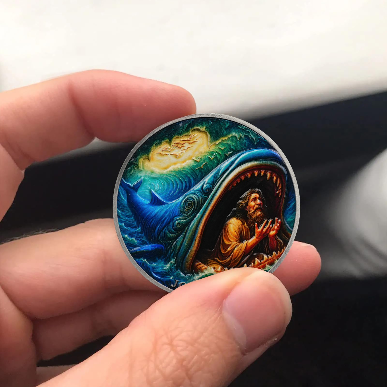 5pcs Jonah & Whale Challenge Coin Jonah 2:2 Verse Christian Religious Faith Gift