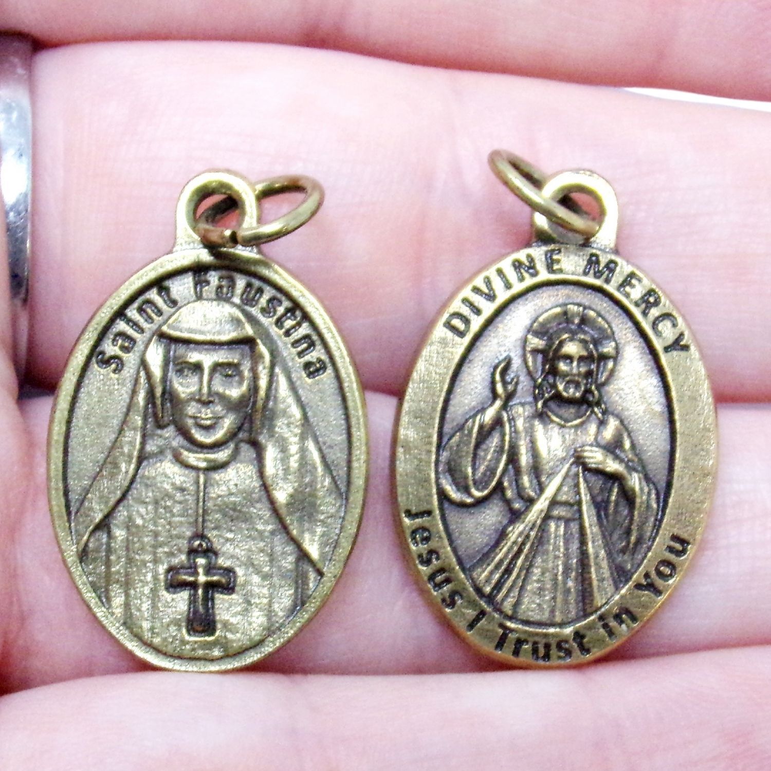 Divine Mercy St Faustina Bronze Tone Medals for Rosary Parts and Jewelry 1 In