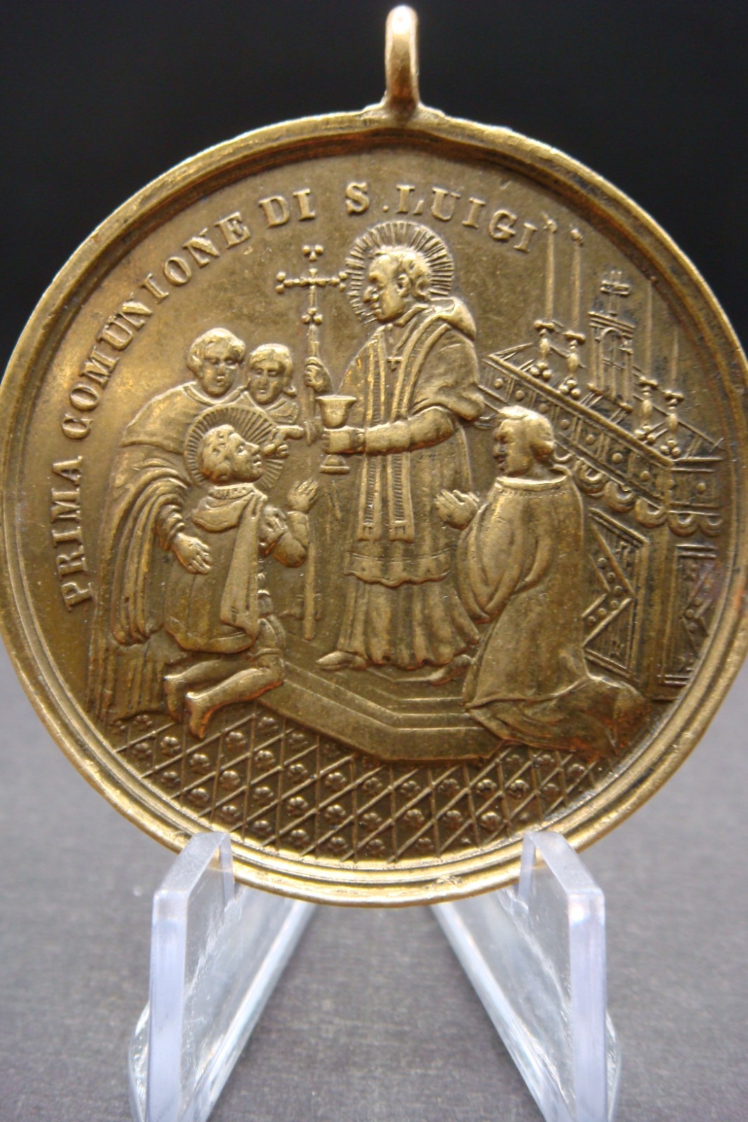 Rare Antique Italian First Holy Communion Commemorative Medal St. Aloysius