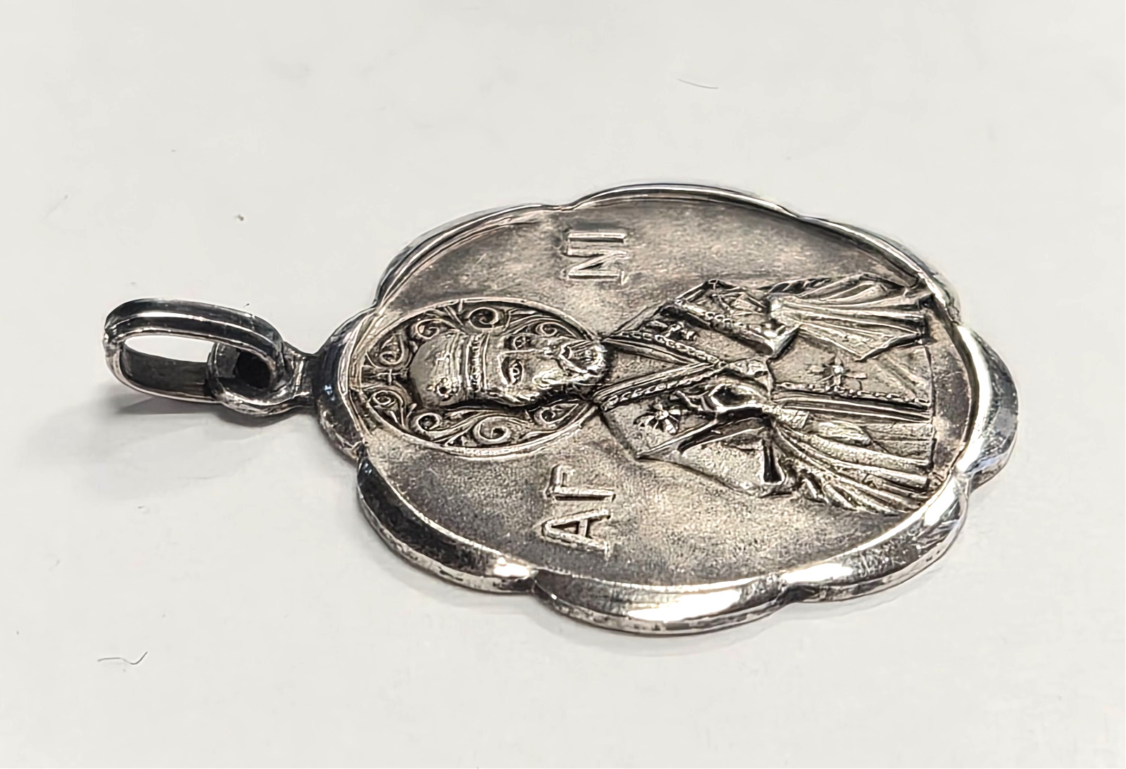 Antique Catholic 900 Sterling Silver Saint Joseph Medal / Pendant