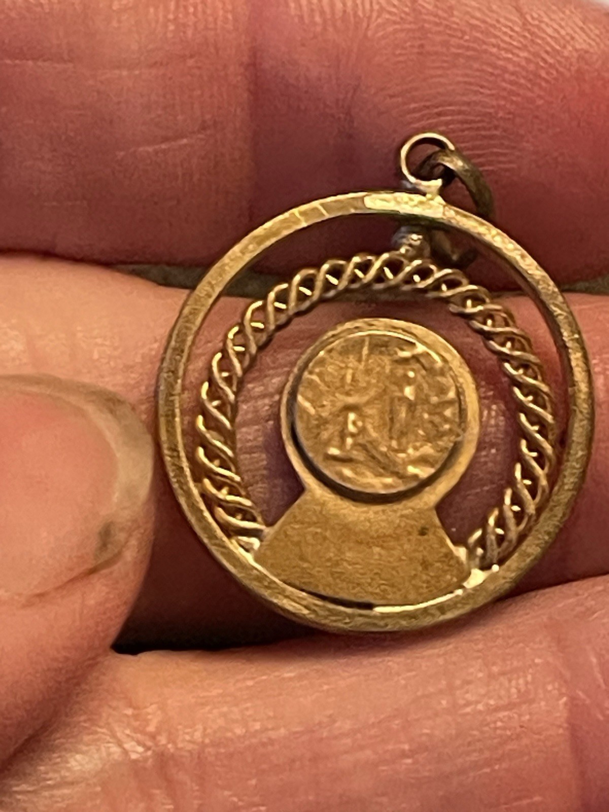 French medal Virgin Mary Retro Pendant 1” Antique Lourdes Brass Gold Unique