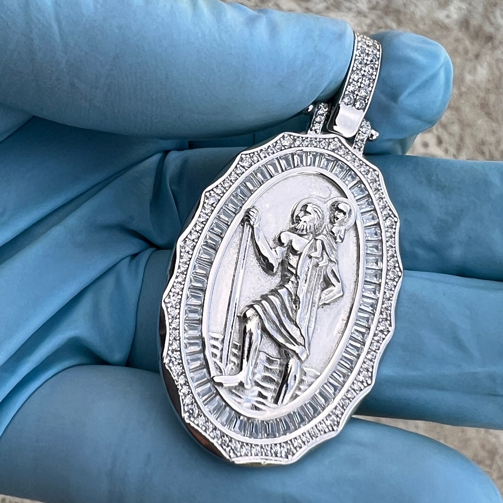 925 Sterling Silver St Saint Christopher Medal CZ San Cristobal Medalla Pendant