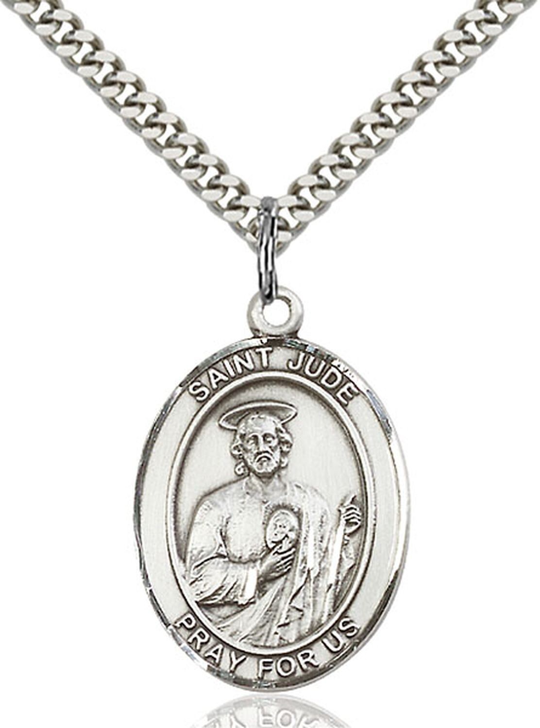 St Saint Jude Thaddeus Sterling Silver Mens Medal Pendant Necklace With Chain