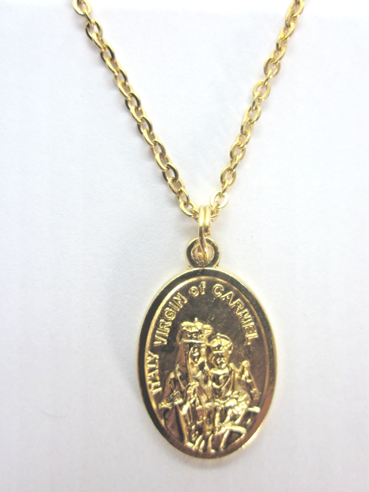 Gold Plated Sacred Heart of Jesus/OLO Mt Carmel Scapular Medal Pendant 20″ Chain