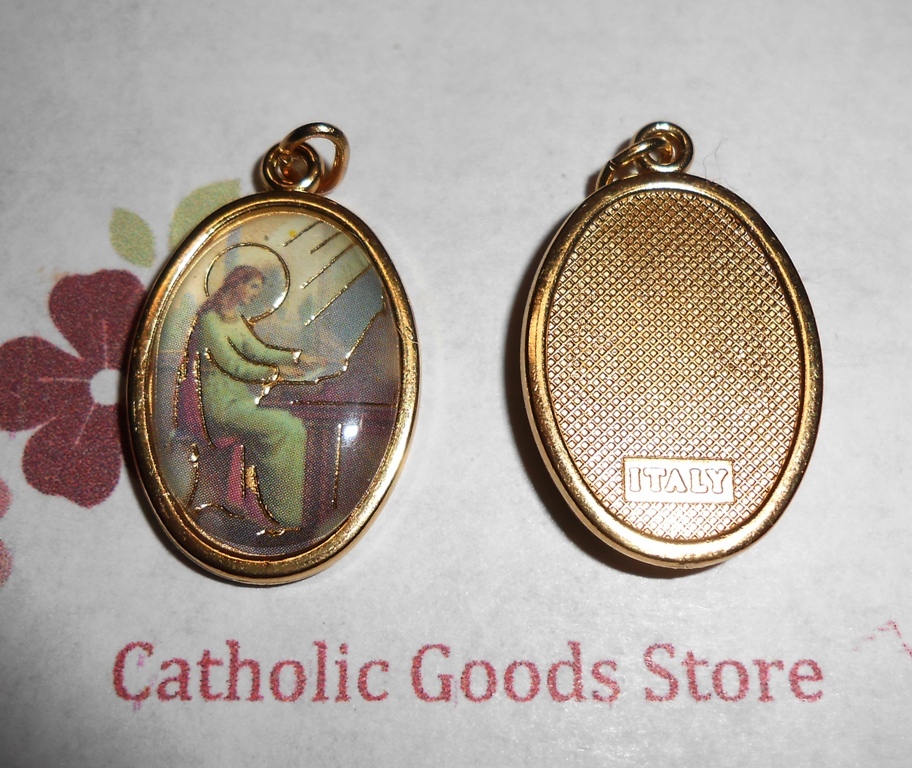 Saint St Cecilia Italian 1 inch Gold Tone and Enameled – Medal