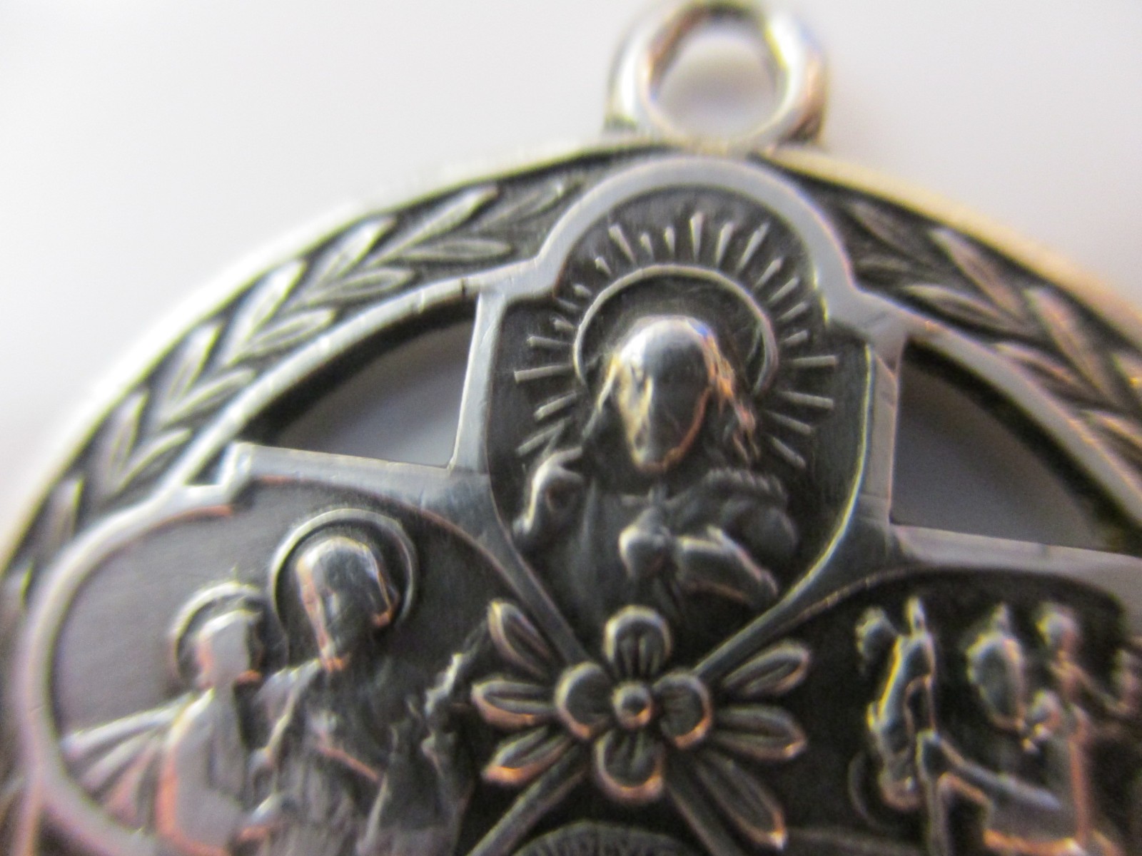 Old Sterling Medal Jesus/Mary/Joseph Pendant I am Catholic Please Call A Priest