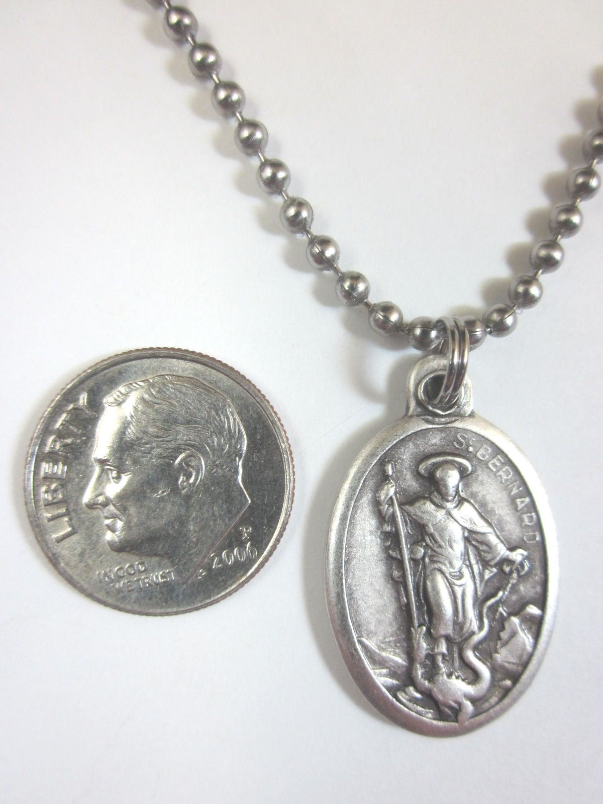 St Bernard of Montjoux Medal Italy Necklace 24″ Ball Chain Gift Box Prayer Card