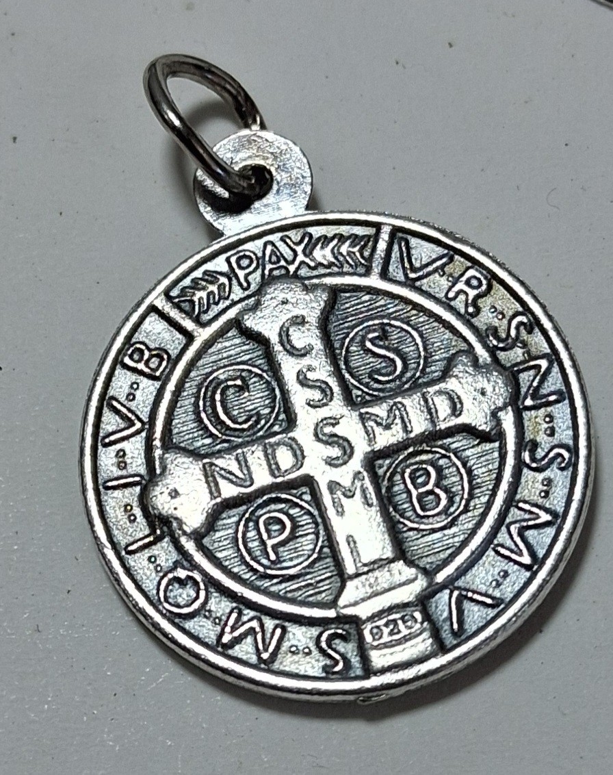 Vtg St. Benedict Medal 925 Silver Blessed Protection Catholic Sacramental