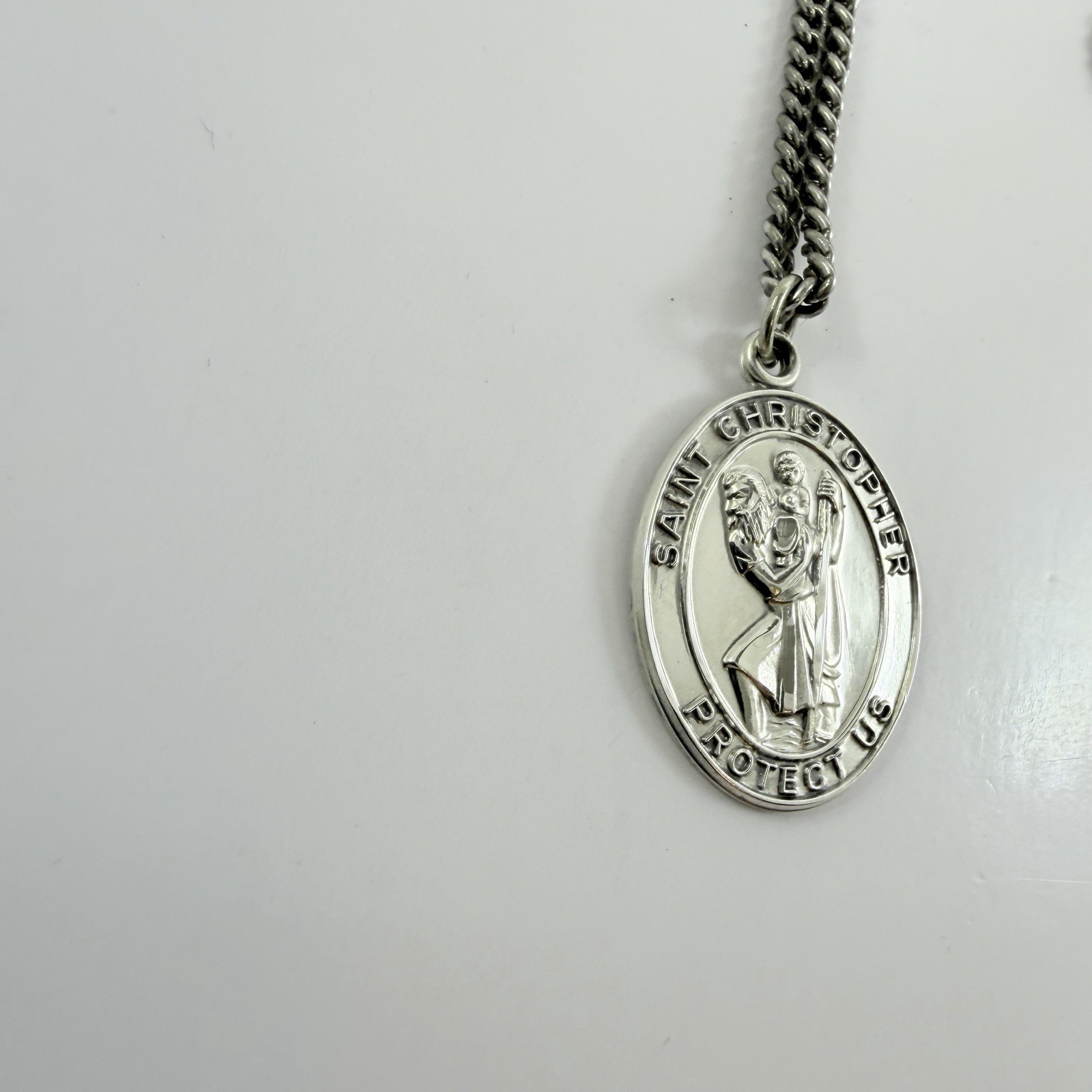 Jeweled Cross Co. Sterling Silver St. Christopher Medal Pendant 24 Inch Necklace