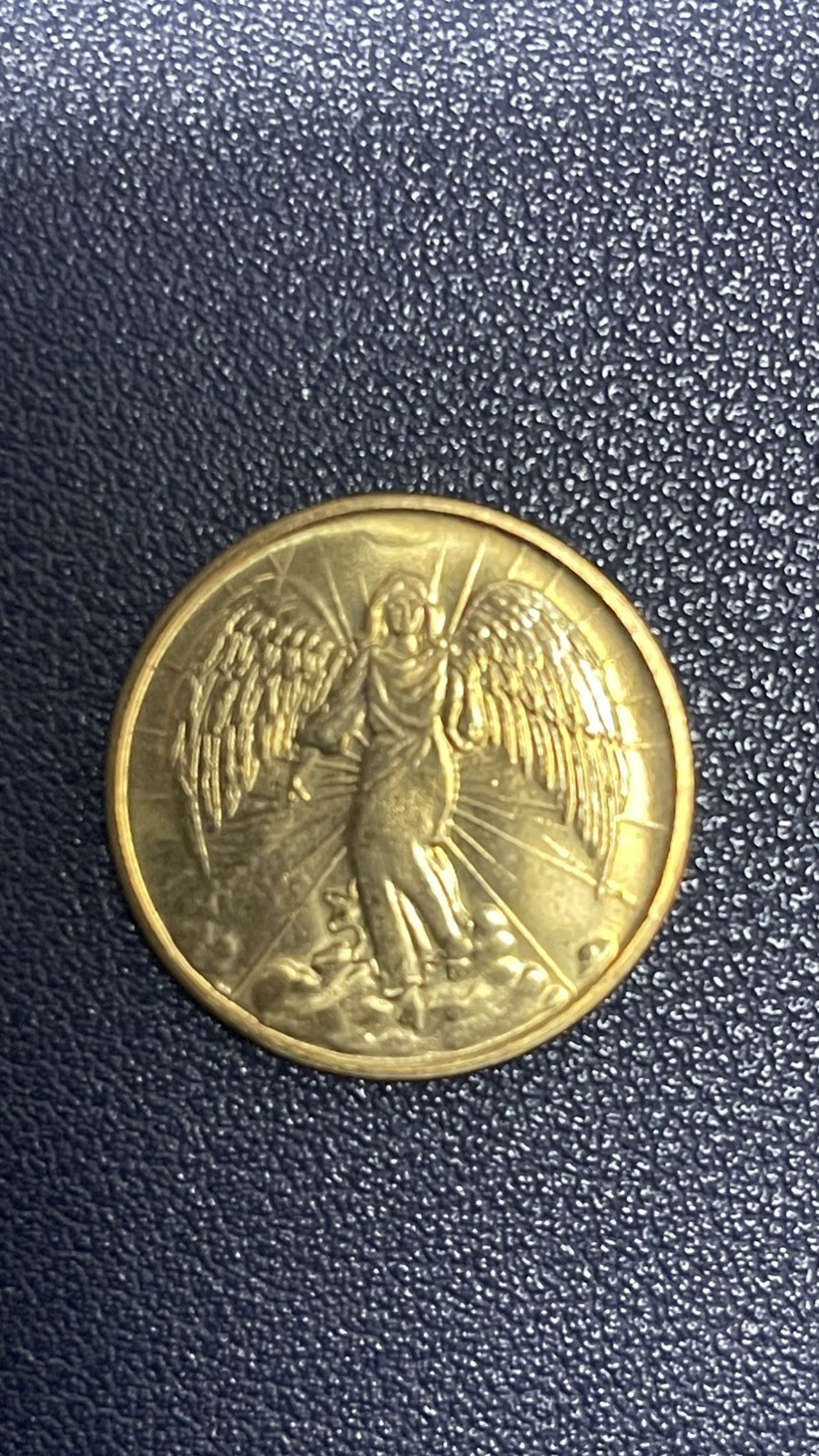 Rare Vintage Gold Tone Double Sided Guardian Angel Religious Prayer Coin