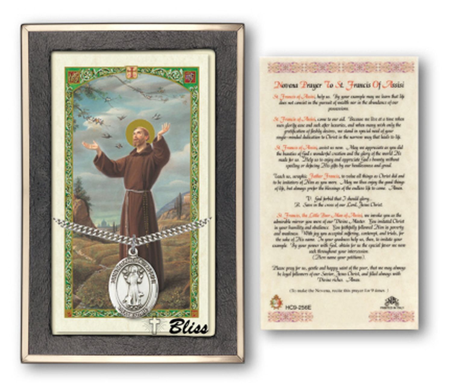 Sterling Silver St Francis of Assisi Medal Pendant Necklace 24” Prayer Card