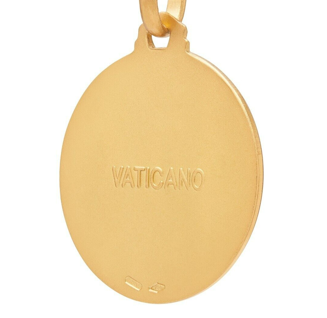 18k Yellow Gold Medal Our Lady of Loreto Pendant Religious Blessed By Pope 14mm