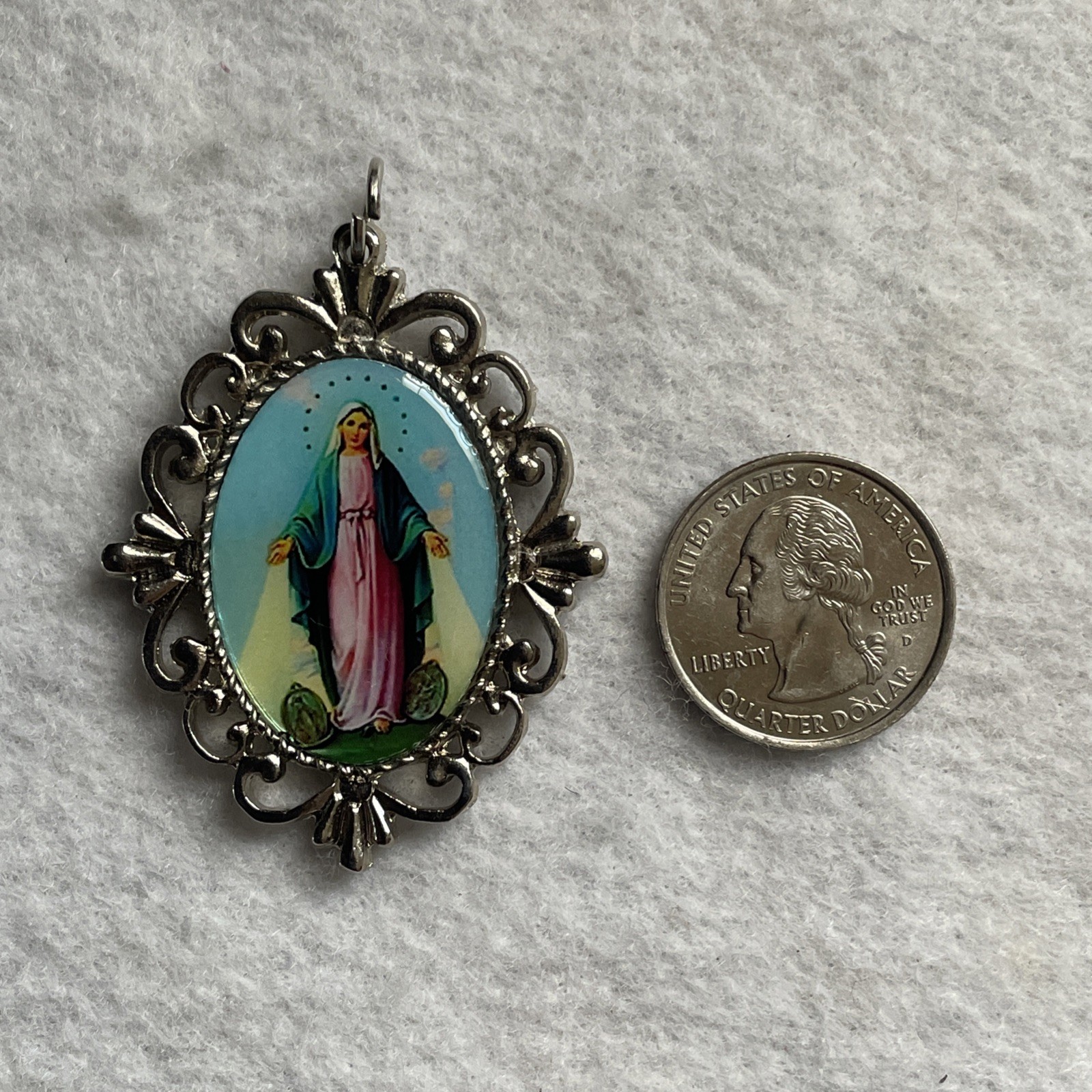 Our Lady Of The Miraculous Medal | Medal Pendant Charm | Silver Tone
