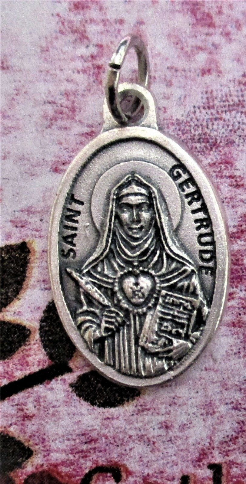 Saint St. Gertrude – Pray for Us – Oxidized Italian Die Cast 1 inch Medal