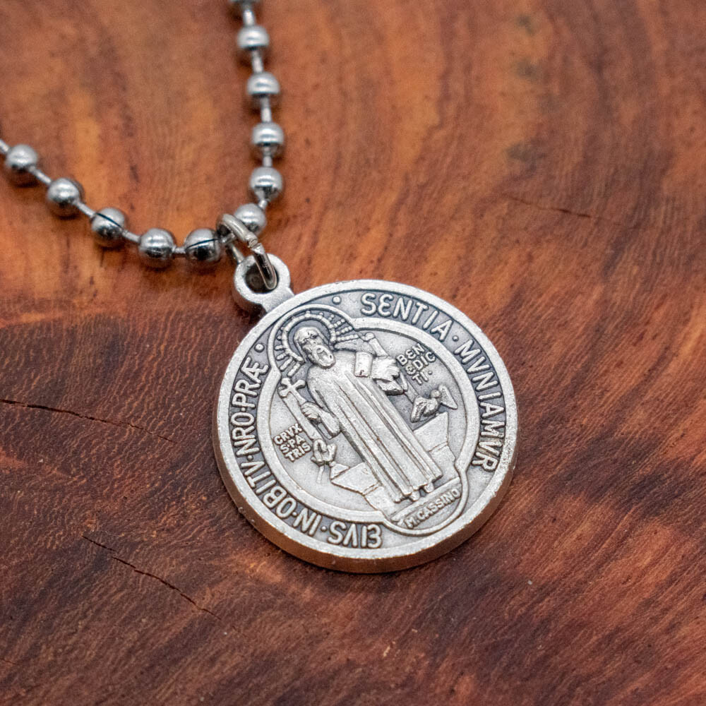 Premium Saint St Benedict Medal 3/4″ Pendant Necklace From Italy 24″ Ball Chain