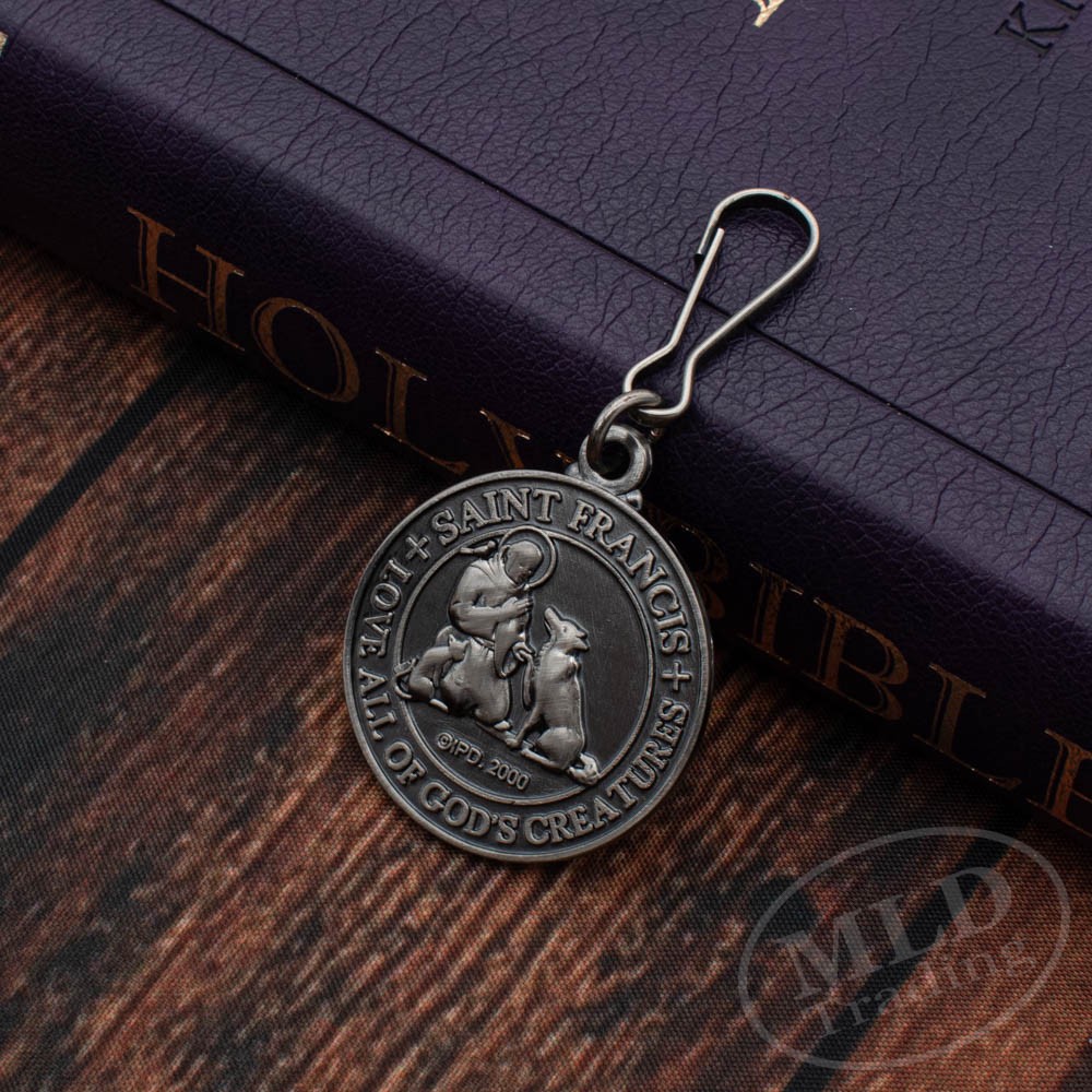 Saint St Francis Dog Tag Medal – Pet ID Charm – “Love All Creatures” Clip