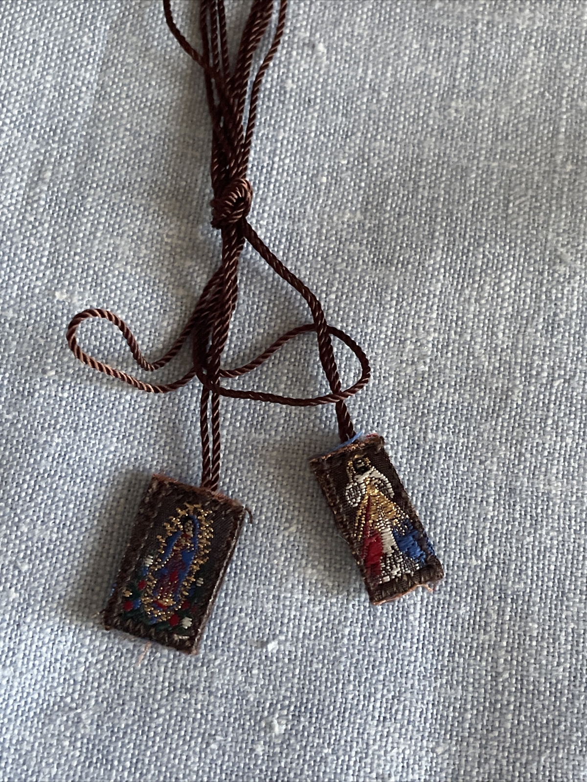Virgin Mary Virgen De Guadalupe /Divine Mercy Brown Scapulars Necklace Escapular