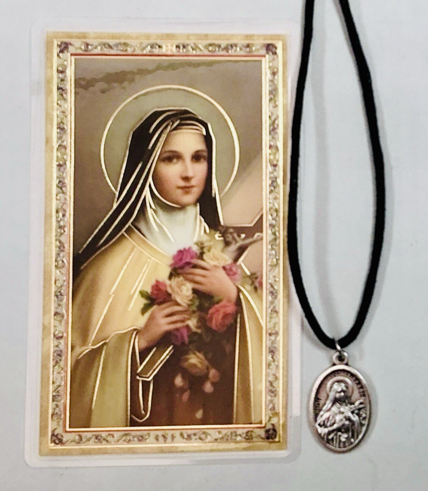 Medal Saint Therese And Holy Card,Healing,Protection,Prayer,Exorcism In English