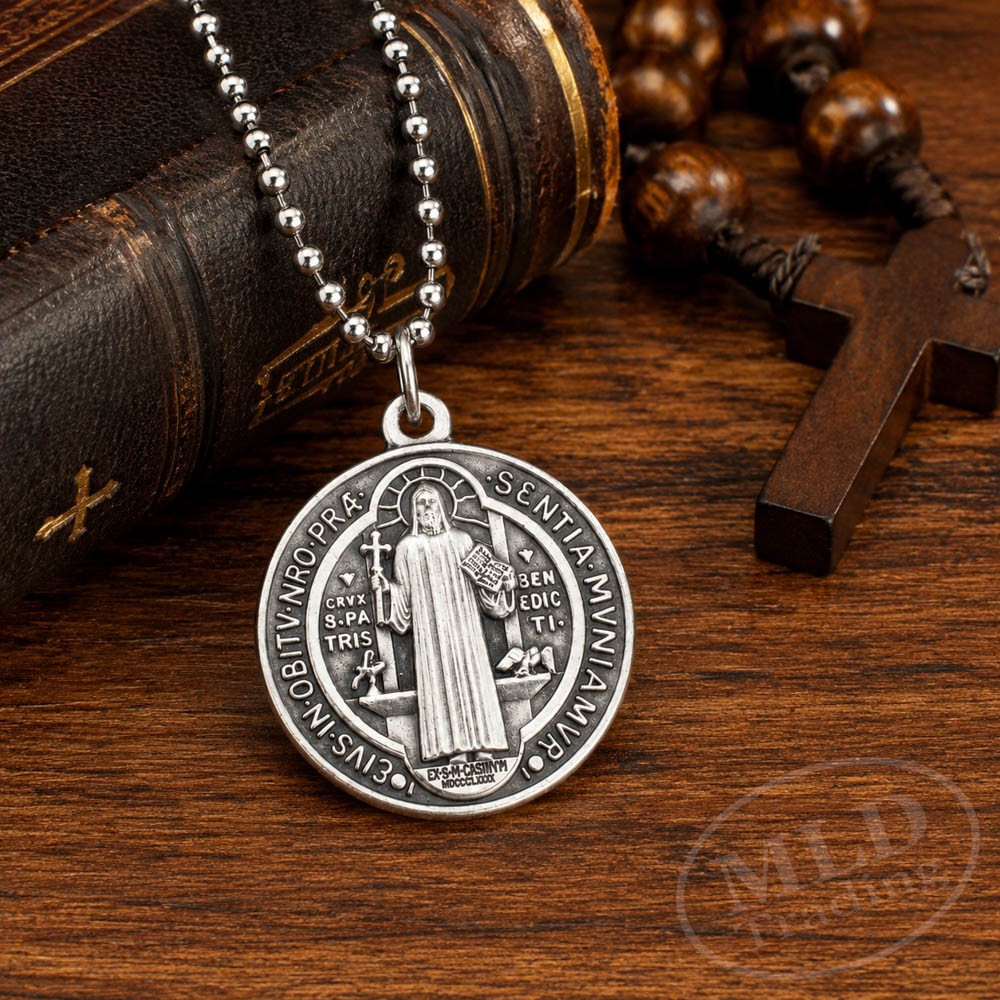 Made in Italy Saint St Benedict Medal Necklace 1″ Catholic Zinc Alloy Pendant
