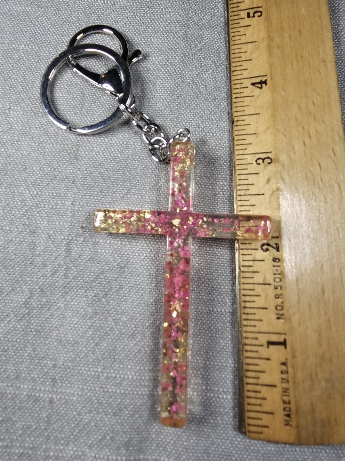 Vintage Keychain Jesus Cross Pink Acrylic Religious Christian D4