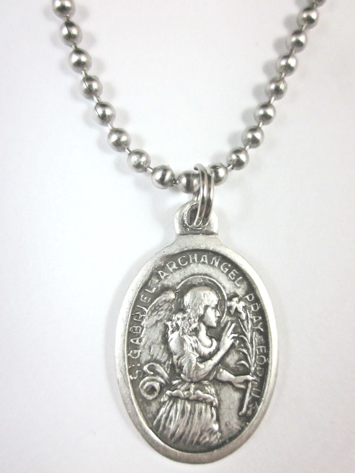 St Gabriel Archangel Medal necklace stainless steel ball chain + prayer card
