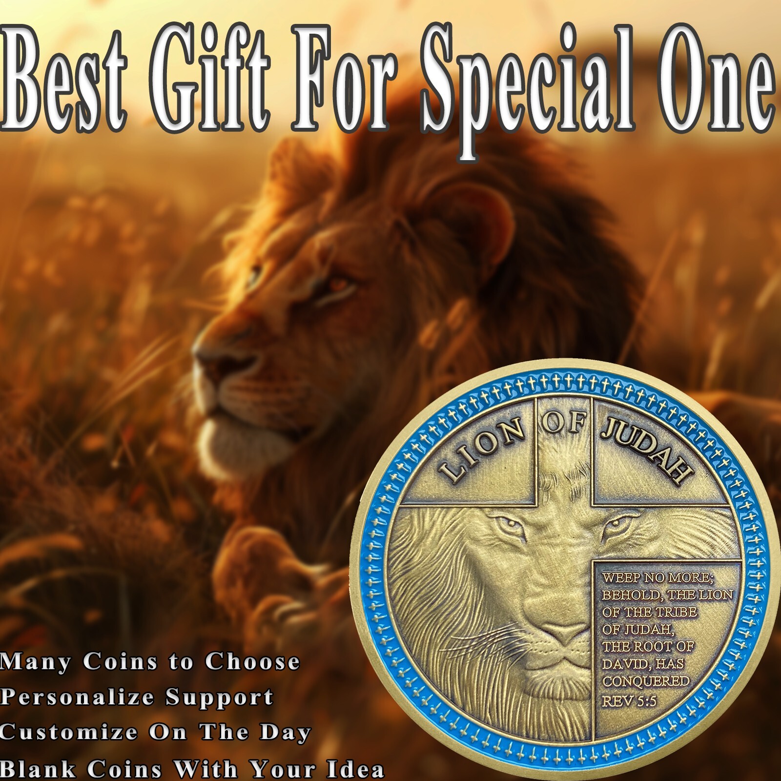 10Pcs Lion of Judah Challenge Coin Joshua 1:9 Verse Christian Inspirational Gift