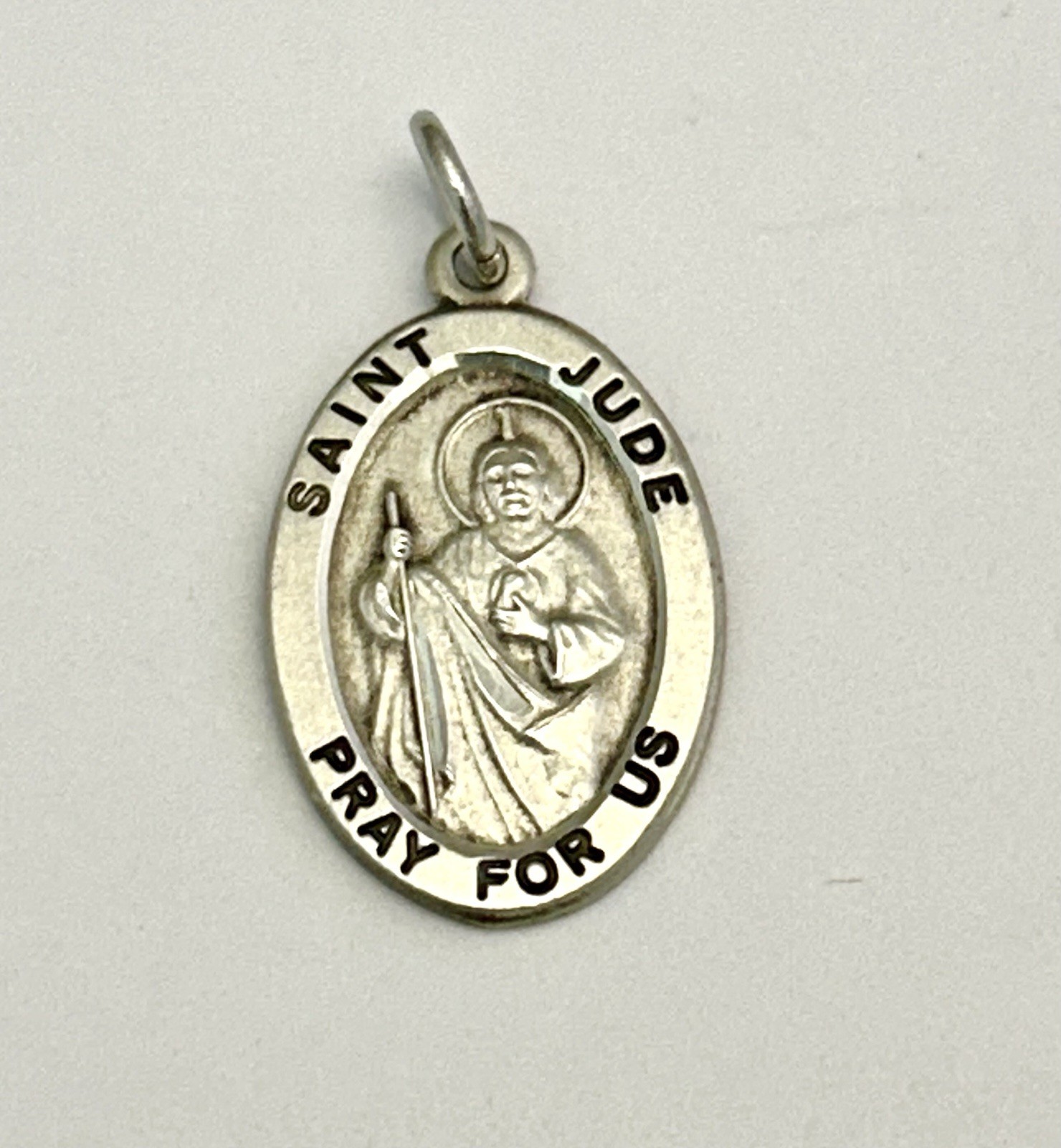 St Jude Pray for Us Charm Pendant HMH Sterling Silver Oval Metal
