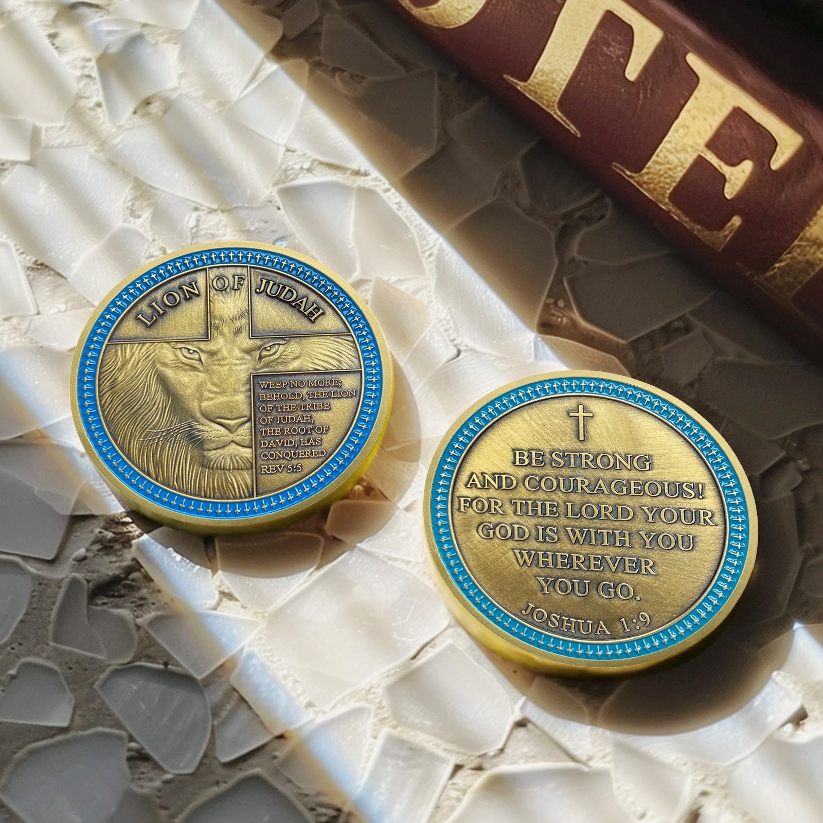 10Pcs Lion of Judah Challenge Coin Joshua 1:9 Verse Christian Inspirational Gift