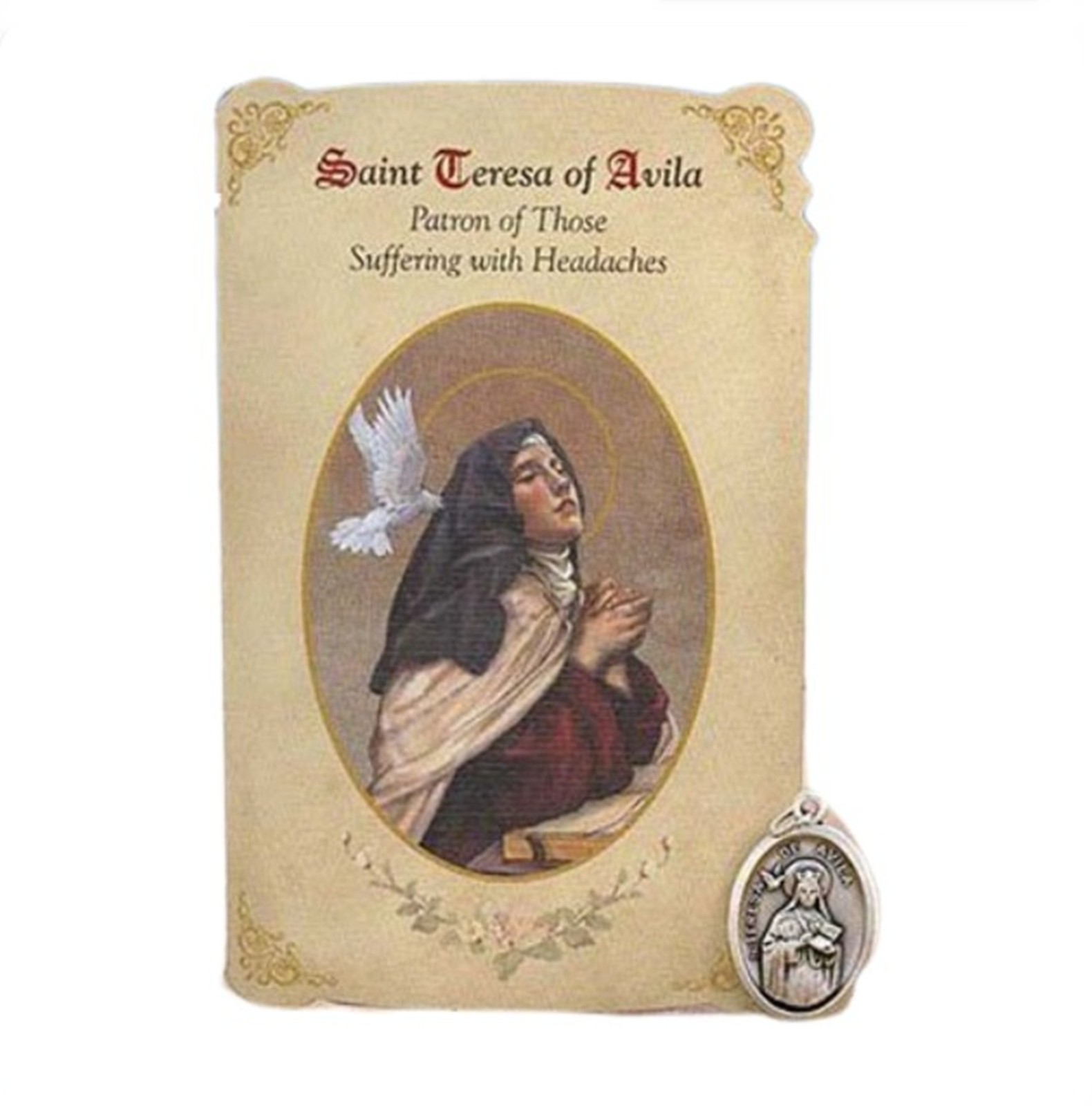 St. Teresa of Avila Healing Holy Card +Medal Patron of Those with Headaches