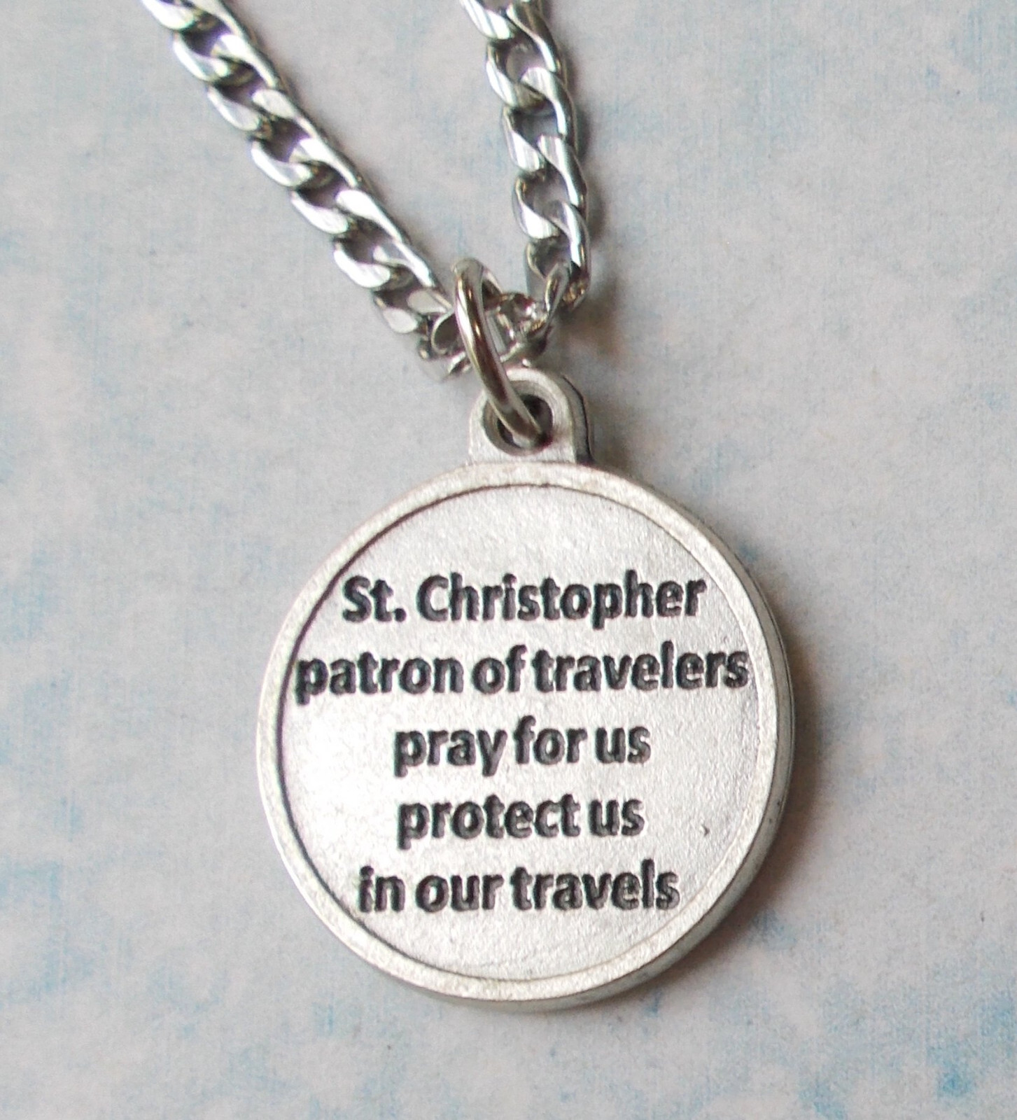 St Christopher Medal Pendant on endless 30″ stainless steel curb chain~Italy