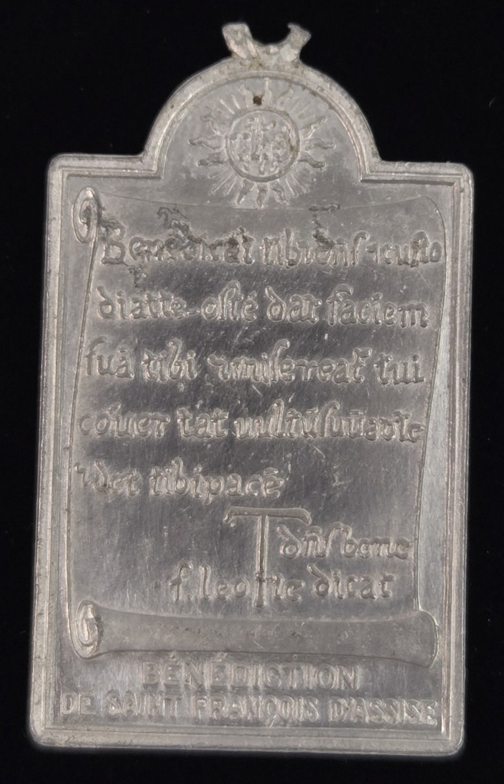 St Francis Blessing St Anthony’s Brief Latin Aluminum Medal Broken Bail Vintage