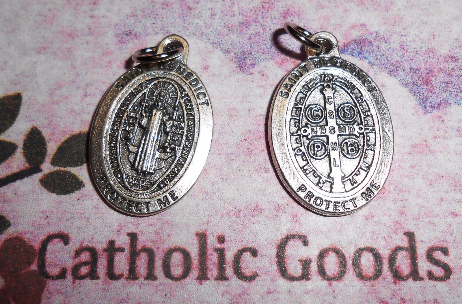 Medalla De San Benito – St Benedict – Premium Oval Silver tone OX 1″ Medal