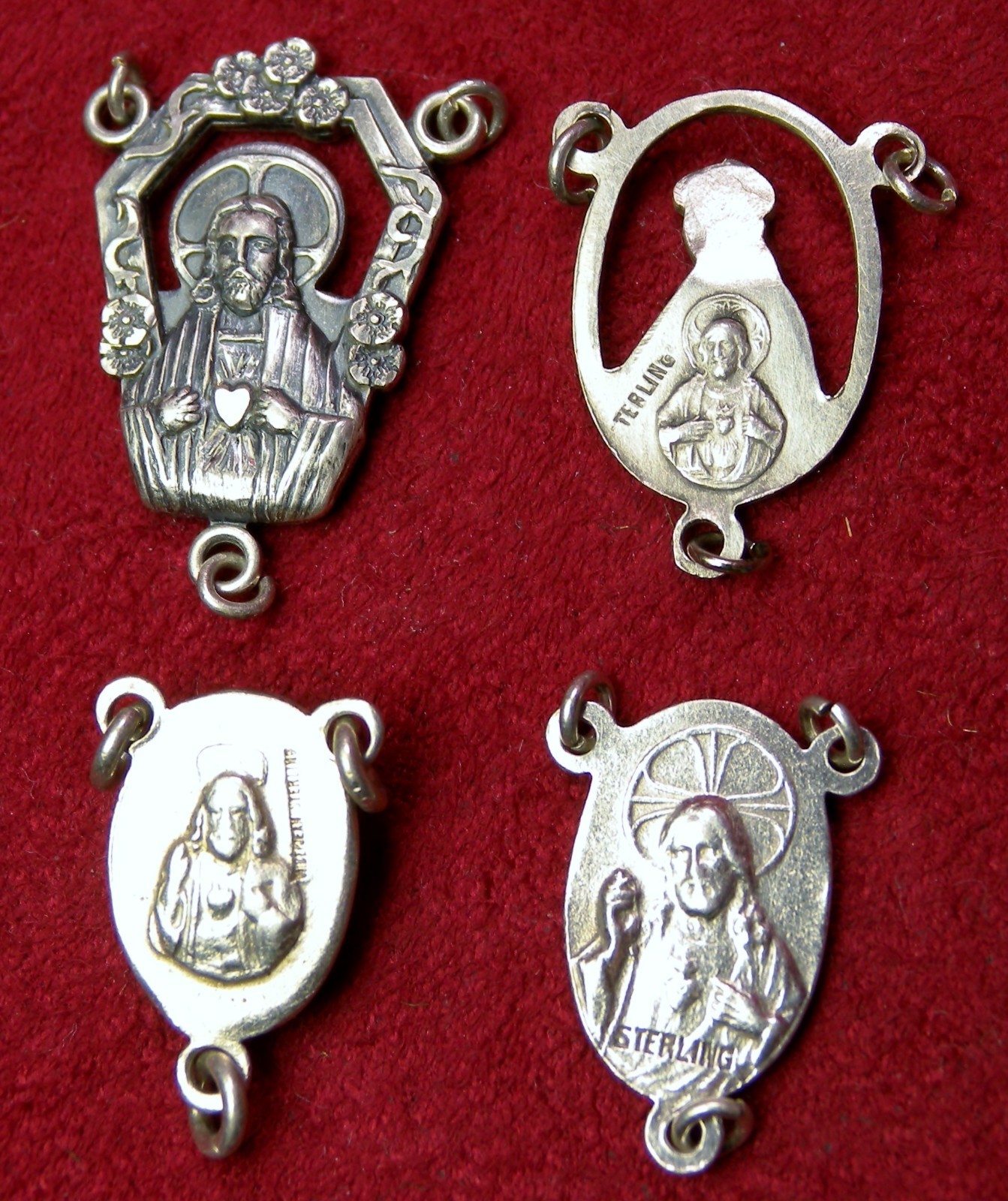 Catholic Nun Lourdes Pilgrimage Sterling Silver Rosary Centerpiece 4 Medal Lot