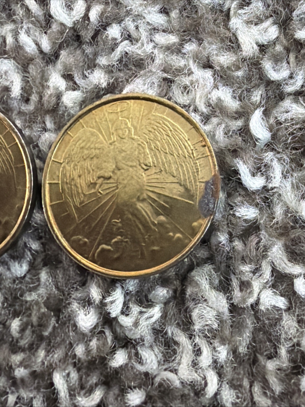X2 Rare Vintage Gold Tone Double Sided Guardian Angel Religious Prayer Coin
