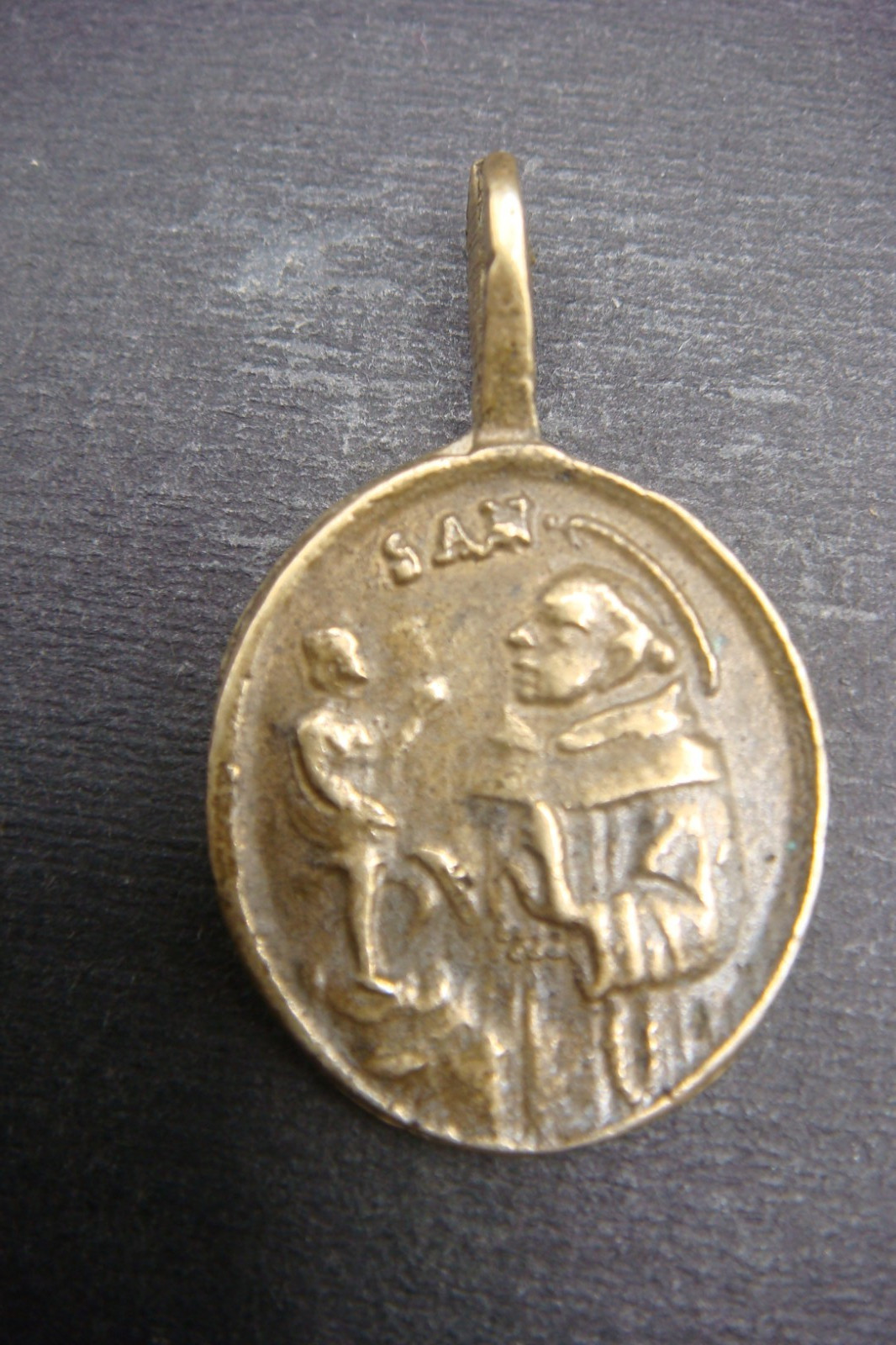Rare Antique Bronze Catholic Medal Saint Anthony of Padua & Madonna w Child